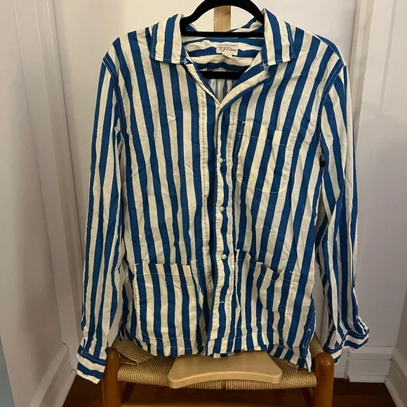 Crew Shirts Mens Blue And White Striped Buttonup Shirt